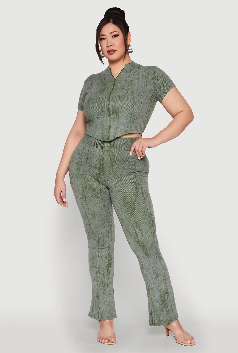Womens Plus Size Mineral Wash Boot Cut Pants, Green, Size 1X