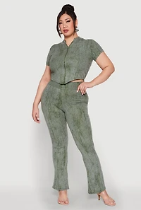 Womens Plus Size Mineral Wash Boot Cut Pants, Green, Size 1X