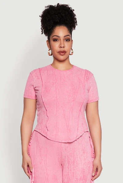 Womens Plus Size Mineral Wash Tee, Pink, Size 1X