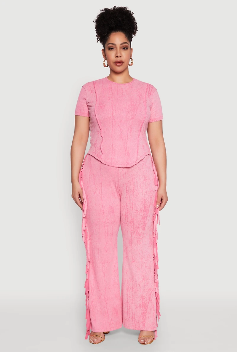 Womens Plus Size Mineral Wash Tee, Pink, Size 1X