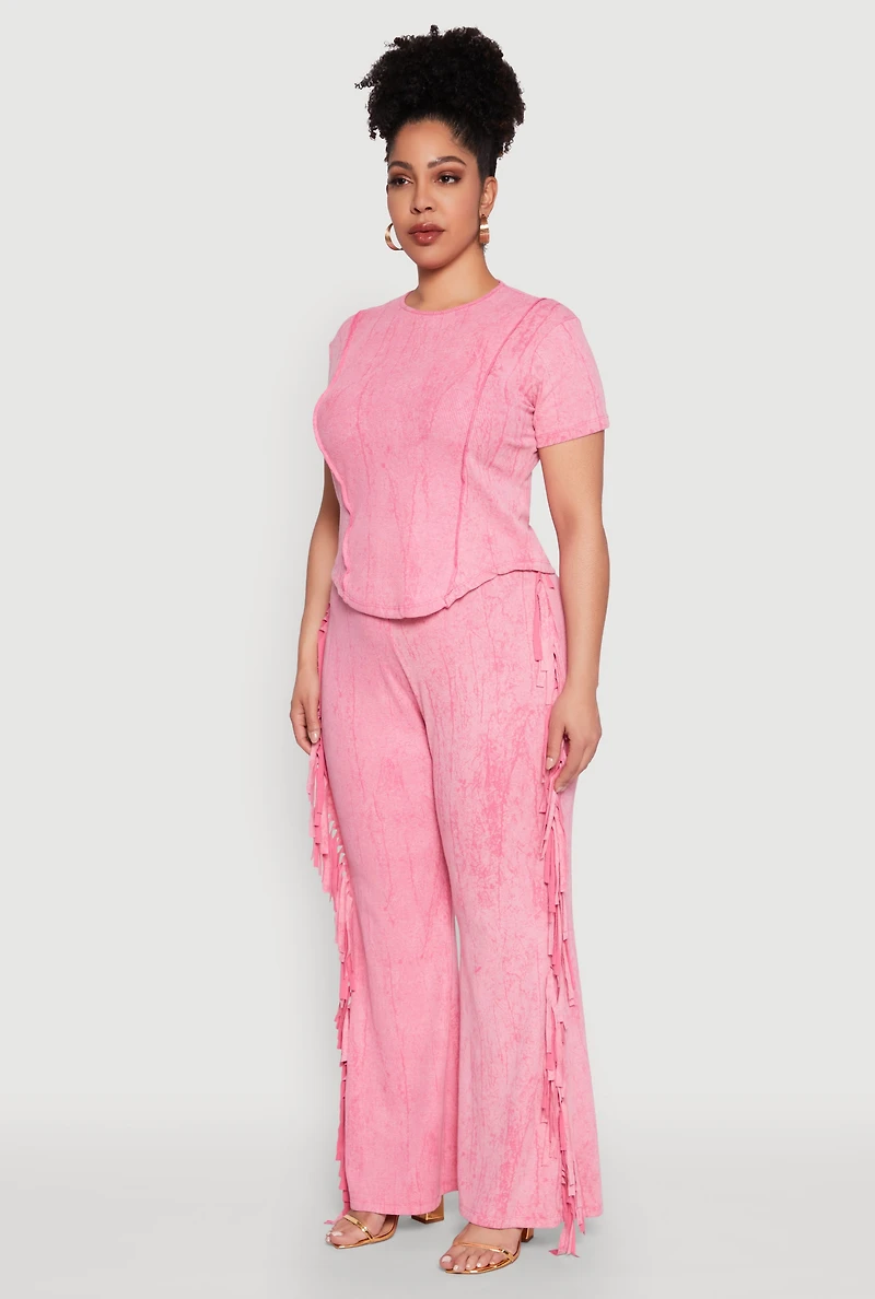 Womens Plus Size Mineral Wash Tee, Pink, Size 1X