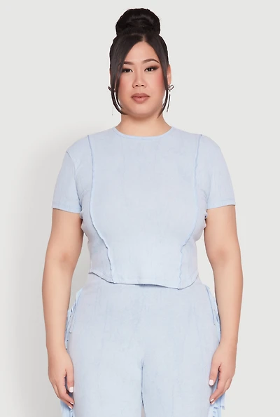 Womens Plus Size Mineral Wash Tee, Blue, Size 2X