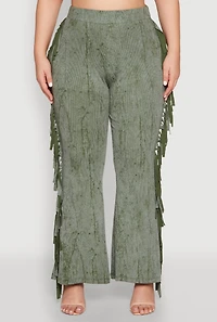 Womens Plus Size Mineral Wash Side Fringe Pants, Green, Size 3X