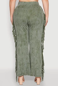 Womens Plus Size Mineral Wash Side Fringe Pants, Green, Size 2X