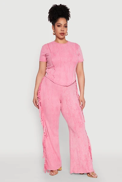 Plus Mineral Wash Side Fringe Pants