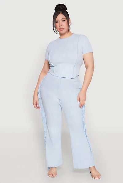 Womens Plus Mineral Wash Side Fringe Pants,