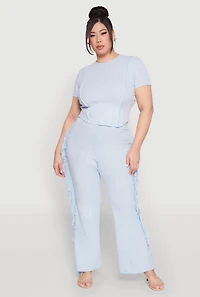 Womens Plus Mineral Wash Side Fringe Pants,