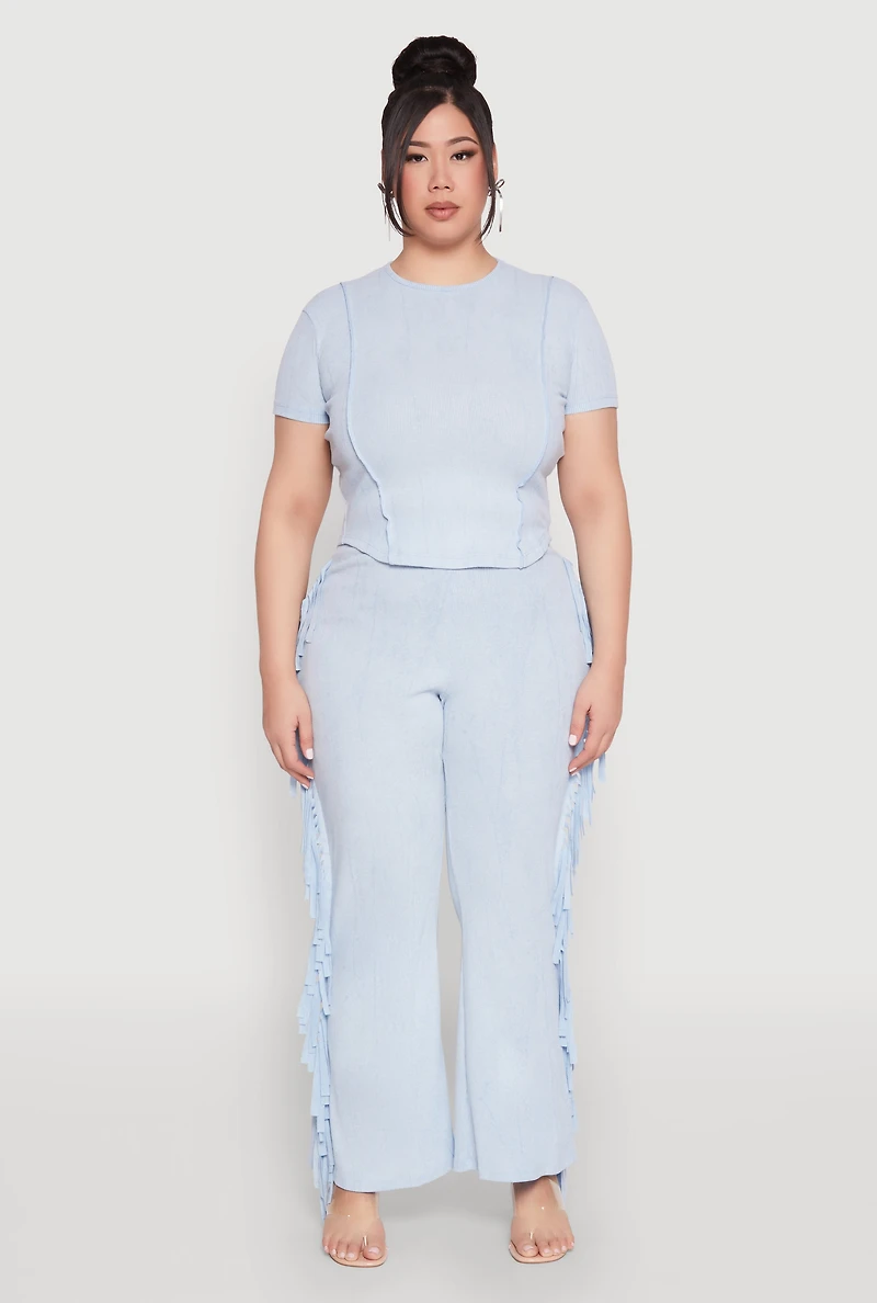 Womens Plus Mineral Wash Side Fringe Pants, 3X