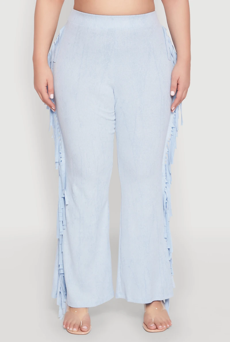 Womens Plus Mineral Wash Side Fringe Pants, 3X