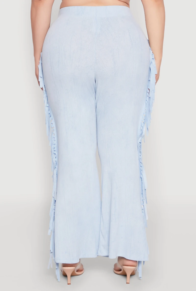 Womens Plus Mineral Wash Side Fringe Pants,