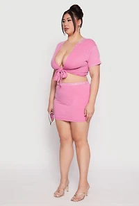 Womens Plus Size Rhinestone Collar Tie Front Top, Pink, Size 1X