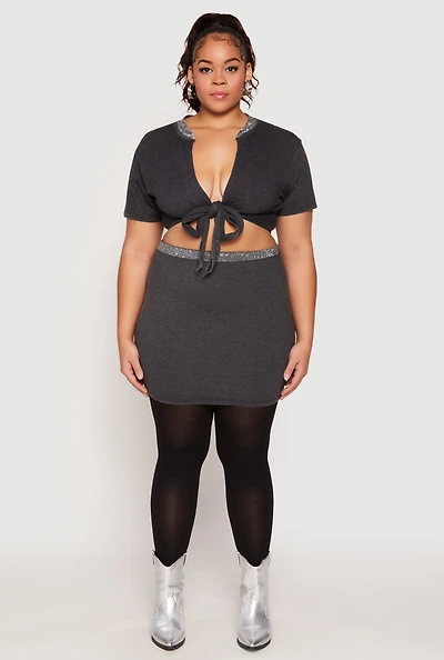 Womens Plus Size Rhinestone Waist Mini Skirt, Grey, Size 3X