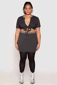 Plus Rhinestone Waist Mini Skirt