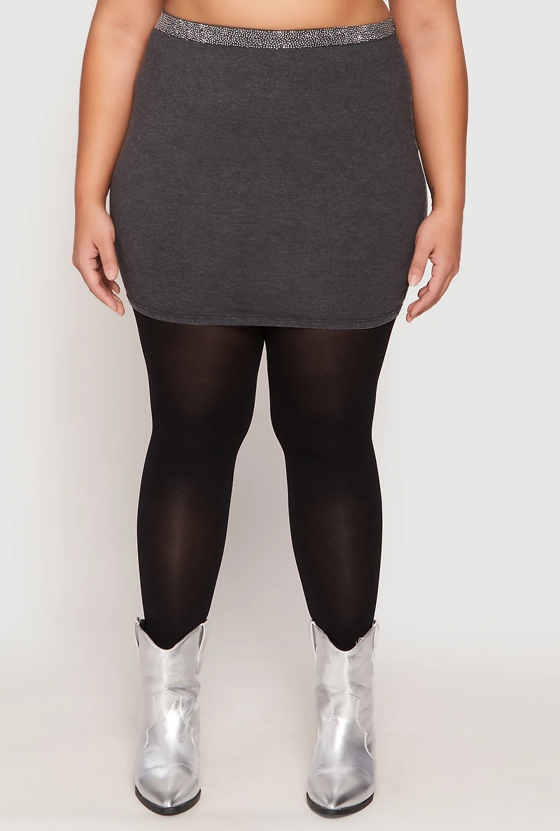 Womens Plus Size Rhinestone Waist Mini Skirt, Grey, Size 3X
