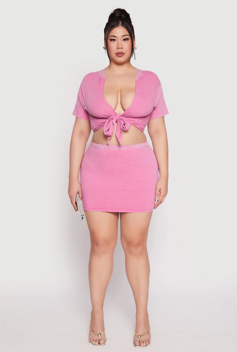 Womens Plus Size Rhinestone Waist Mini Skirt, Pink, Size 3X