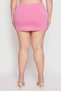 Womens Plus Rhinestone Waist Mini Skirt, Pink,