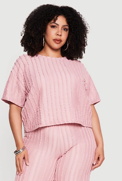 Plus Textured Knit Short Sleeve Crop Top
