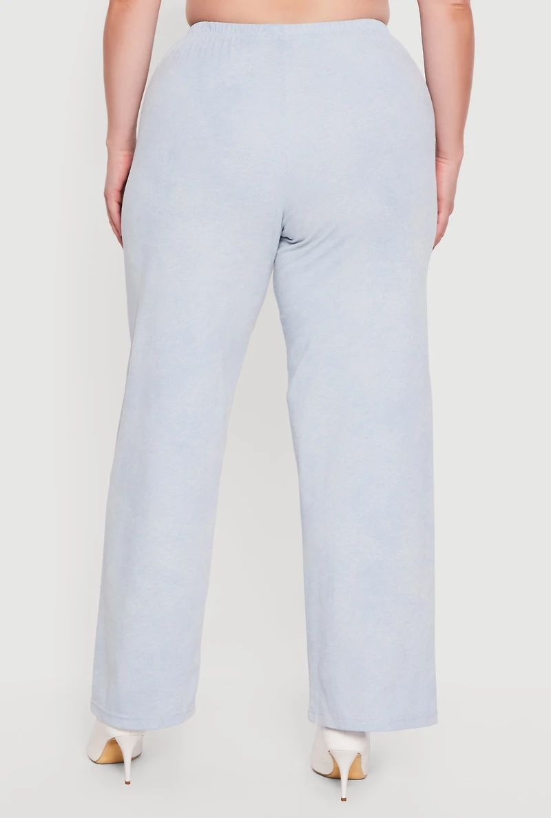 Plus Acid Wash Los Angeles Graphic Wide Leg Pants