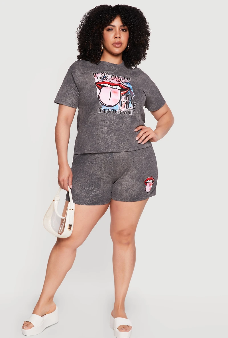 Plus Acid Wash Mouth Graphic Tee