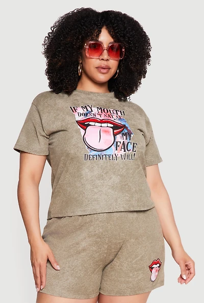 Plus Acid Wash Mouth Graphic Tee