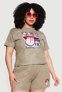 Plus Acid Wash Mouth Graphic Tee