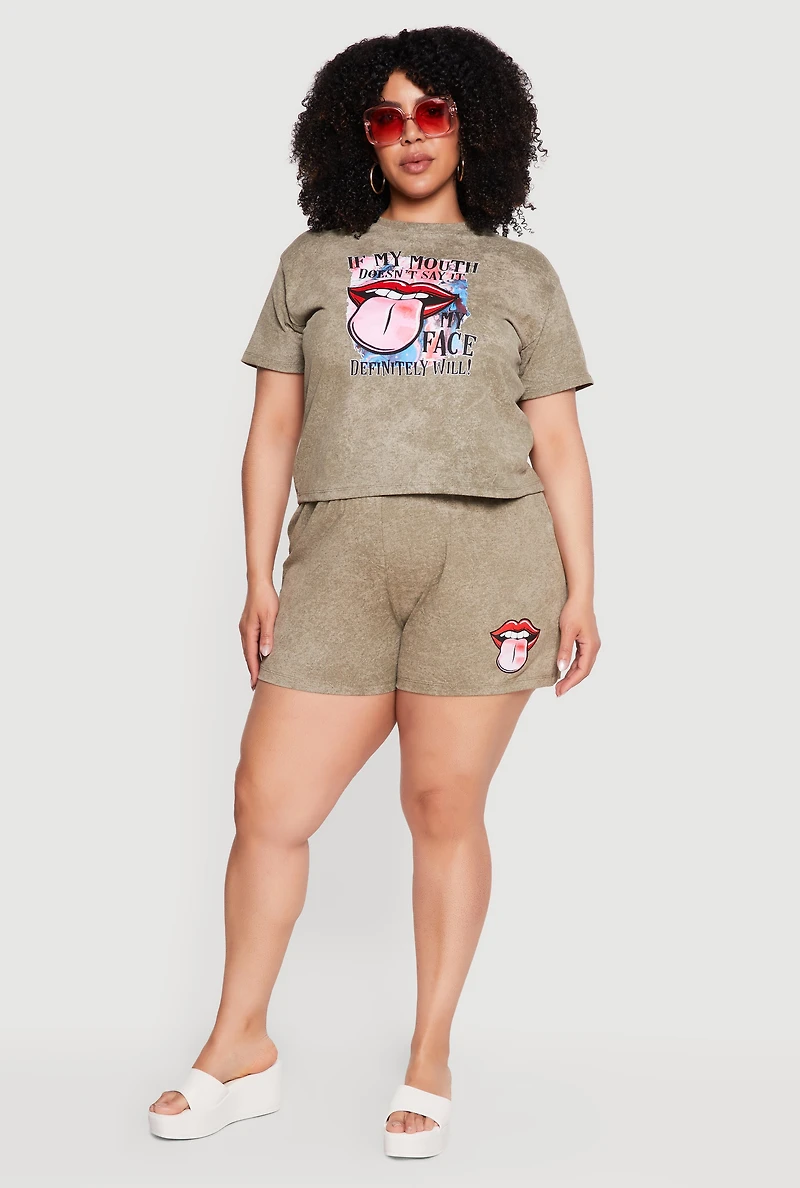 Plus Acid Wash Mouth Graphic Tee