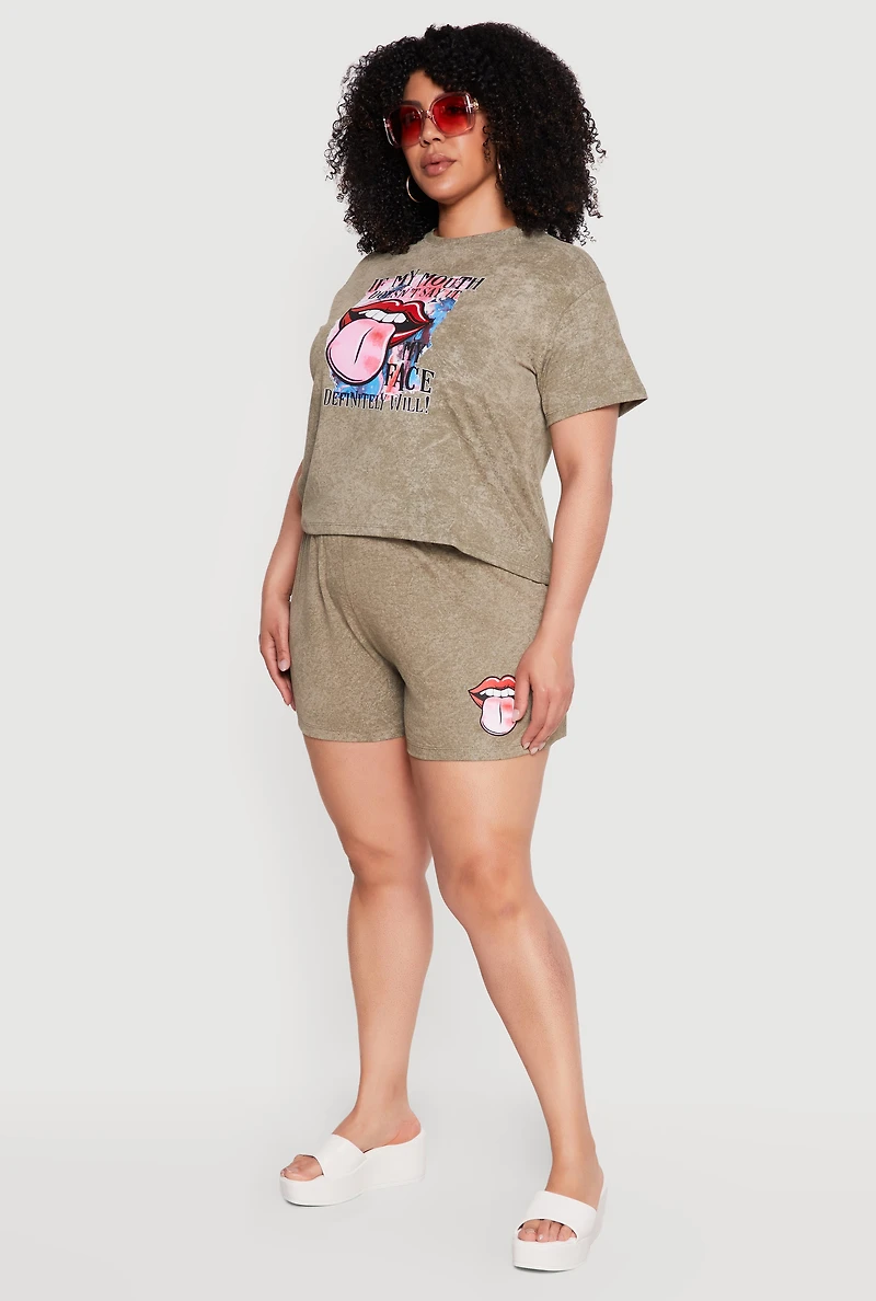 Plus Acid Wash Mouth Graphic Tee