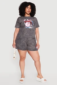 Plus Acid Wash Lip Graphic Shorts