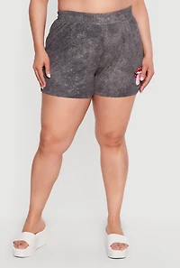 Plus Acid Wash Lip Graphic Shorts