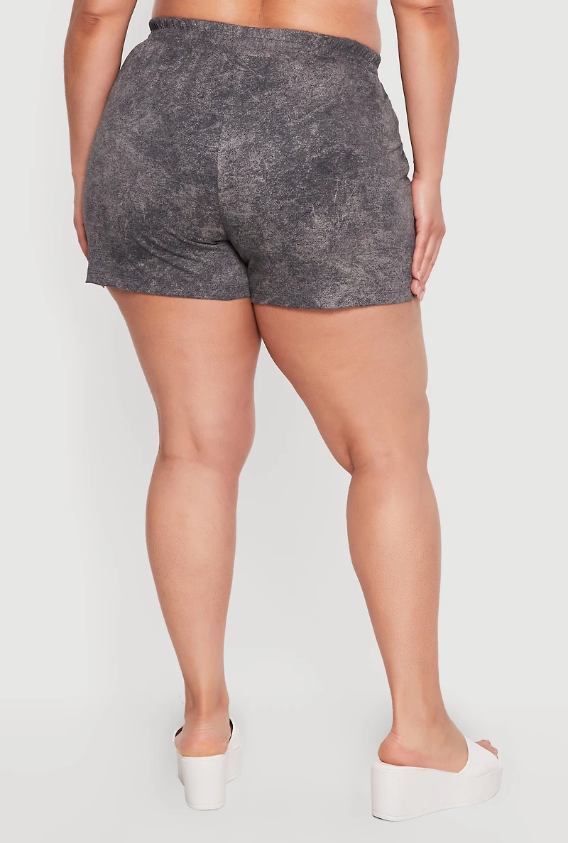 Plus Acid Wash Lip Graphic Shorts