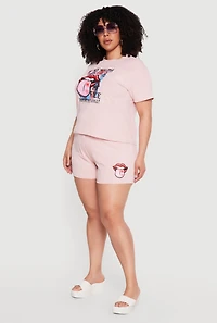 Plus Acid Wash Lip Graphic Shorts