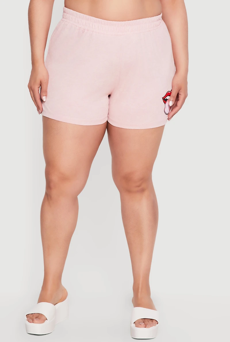 Plus Acid Wash Lip Graphic Shorts