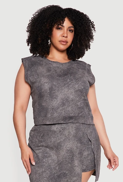Plus Acid Wash Sleeveless Crop Top