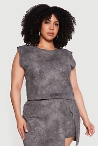 Plus Acid Wash Sleeveless Crop Top