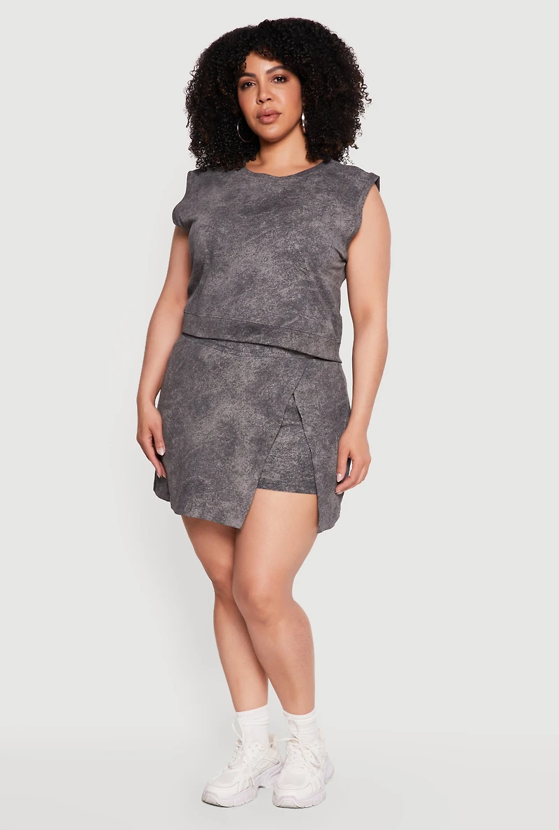 Plus Acid Wash Sleeveless Crop Top