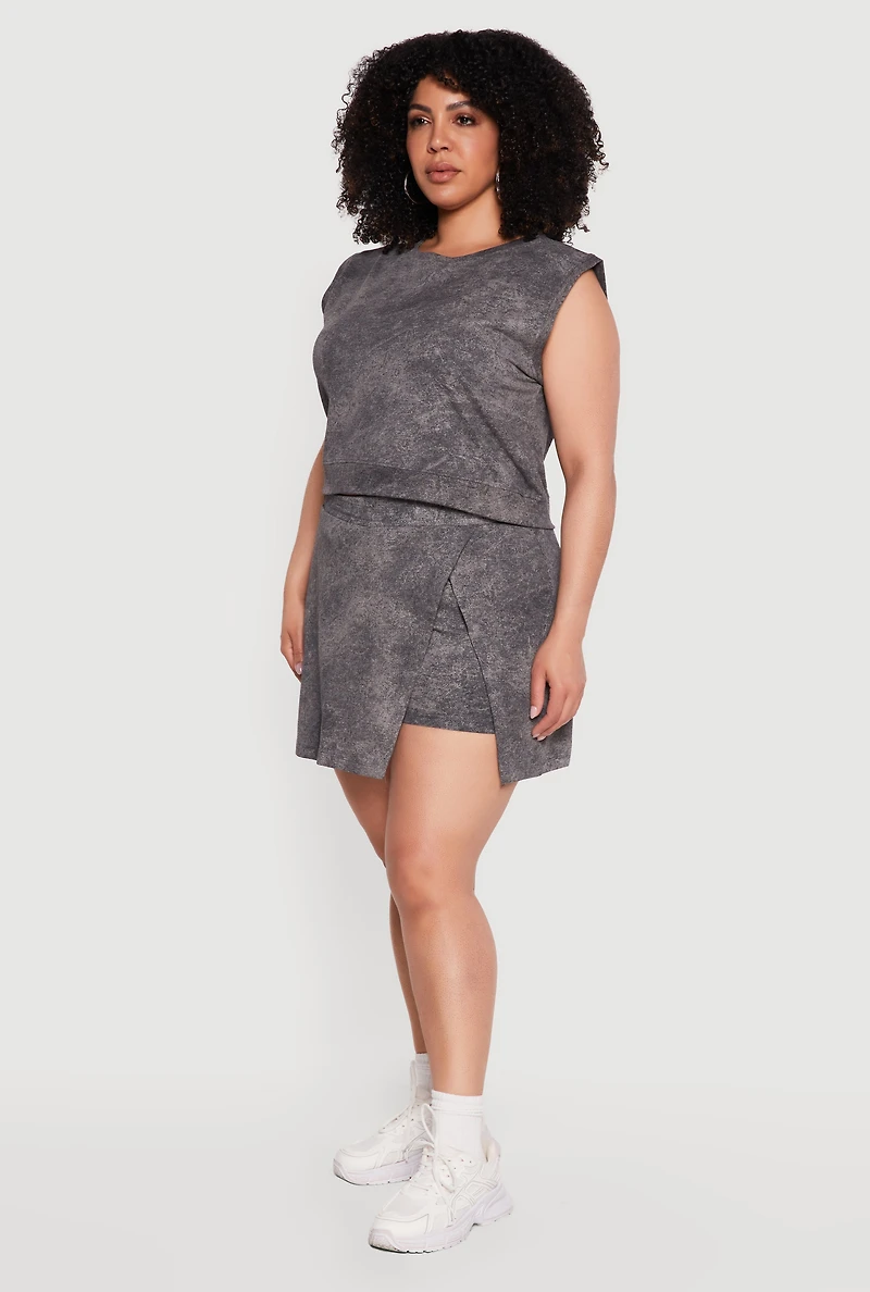 Plus Acid Wash Sleeveless Crop Top