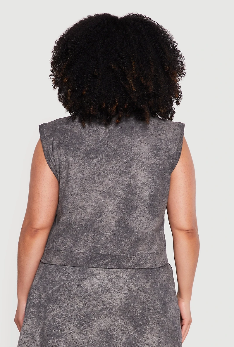Plus Acid Wash Sleeveless Crop Top