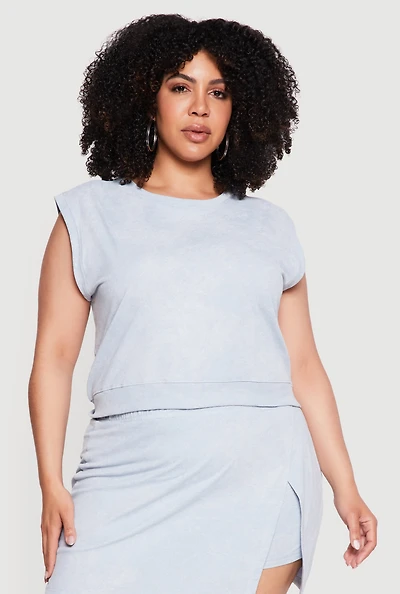 Plus Acid Wash Sleeveless Crop Top
