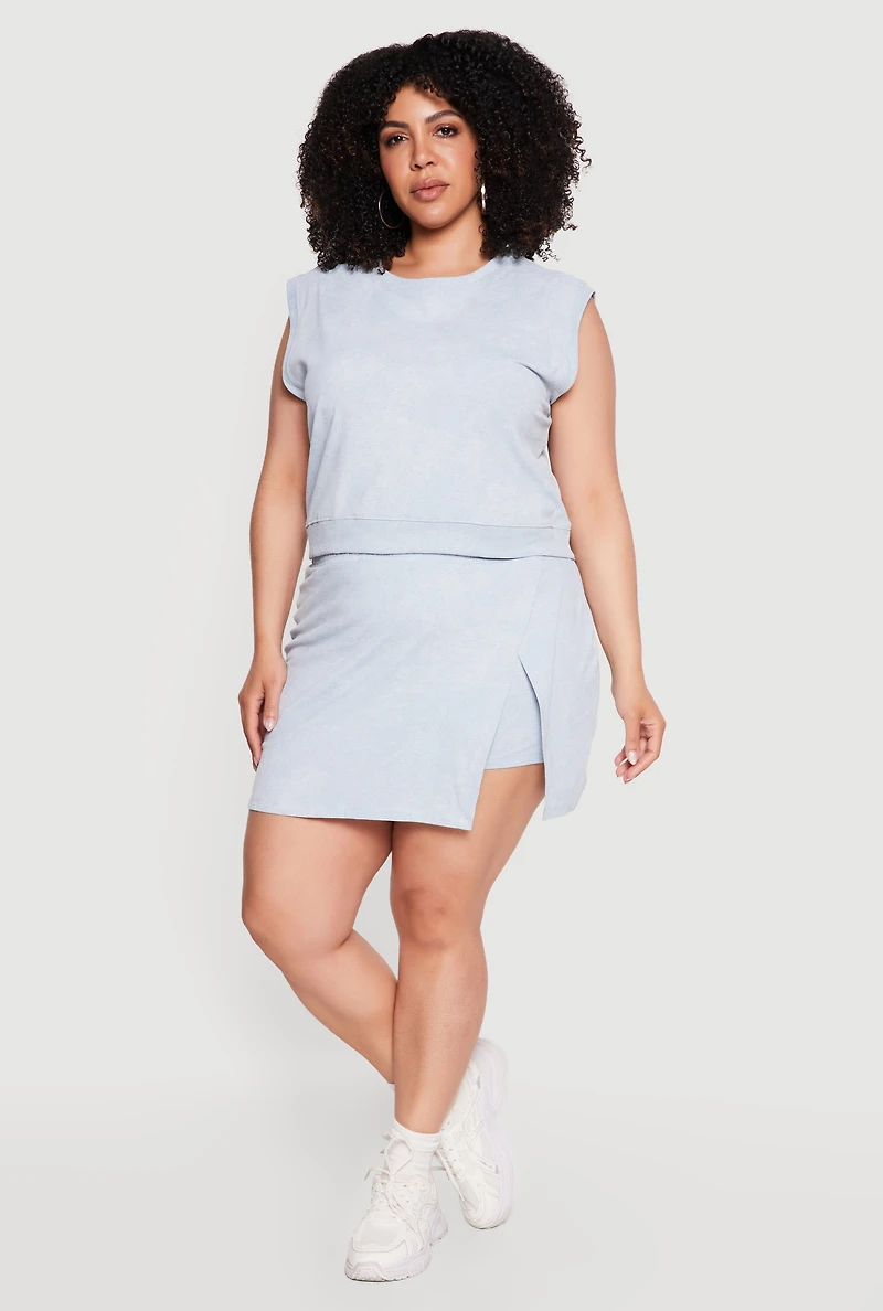 Plus Acid Wash Sleeveless Crop Top