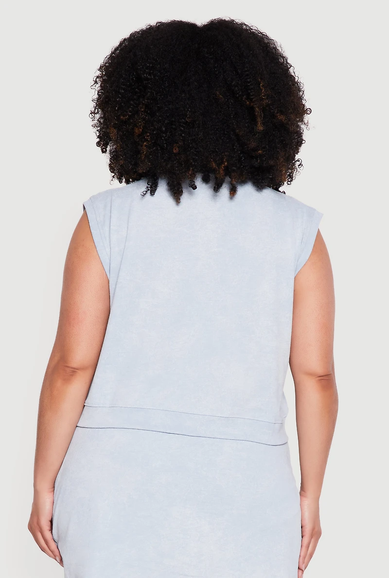 Plus Acid Wash Sleeveless Crop Top