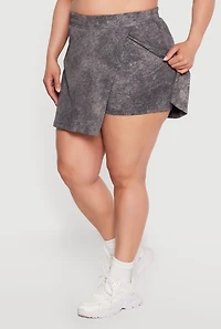 Plus High Waisted Acid Wash Wrap Skort