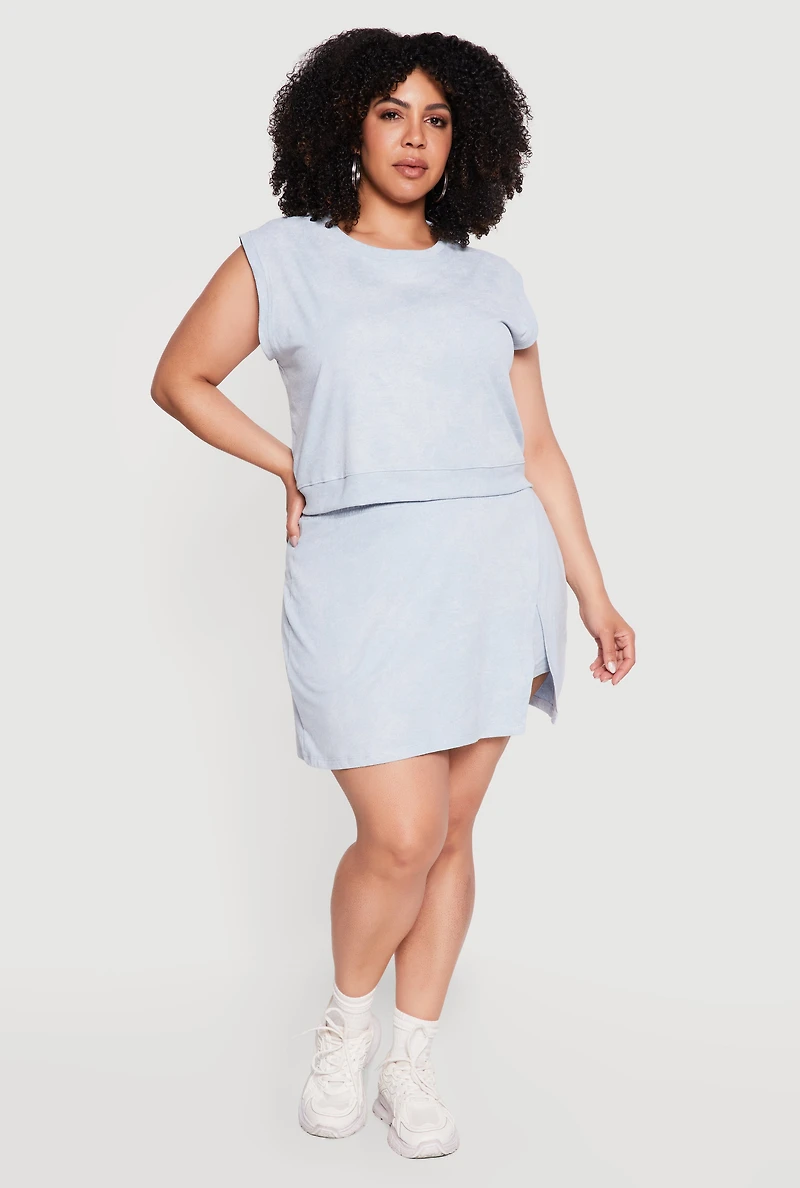 Plus High Waisted Acid Wash Wrap Skort