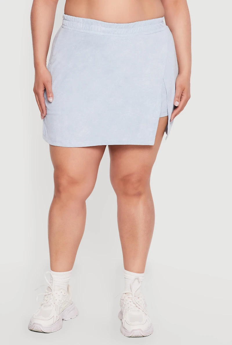 Plus High Waisted Acid Wash Wrap Skort