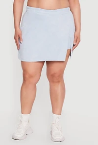 Plus High Waisted Acid Wash Wrap Skort