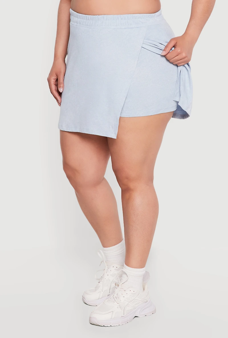 Plus High Waisted Acid Wash Wrap Skort
