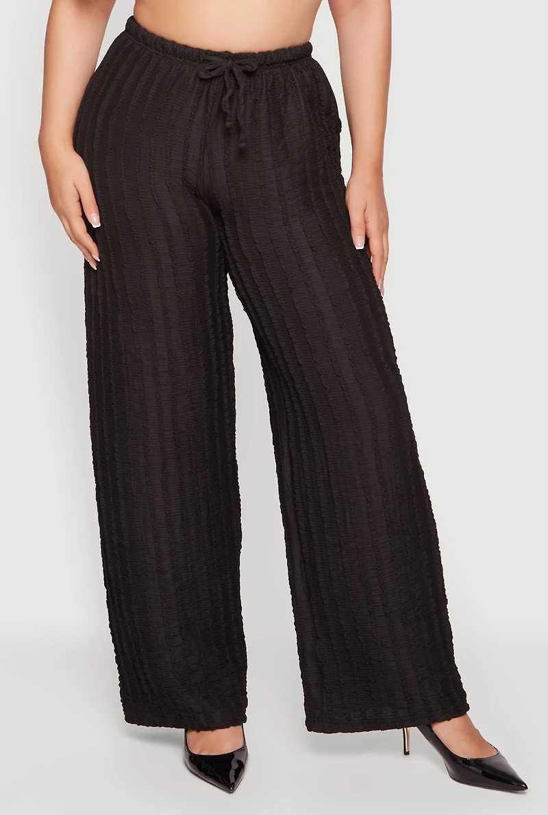 Plus Textured Knit High Waisted Wide Leg Casual Pants