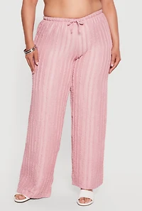 Plus Textured Knit High Waisted Wide Leg Casual Pants