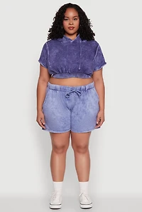 Plus Mineral Wash Hooded Crop Sweatshirt with Ruching