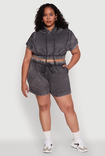 Womens Plus Size Trendy Fleece High Waist Drawstring Sweatshorts, Grey, Size 3X