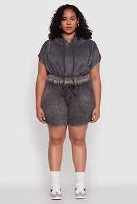 Womens Plus Size Trendy Fleece High Waist Drawstring Sweatshorts, Grey, Size 3X